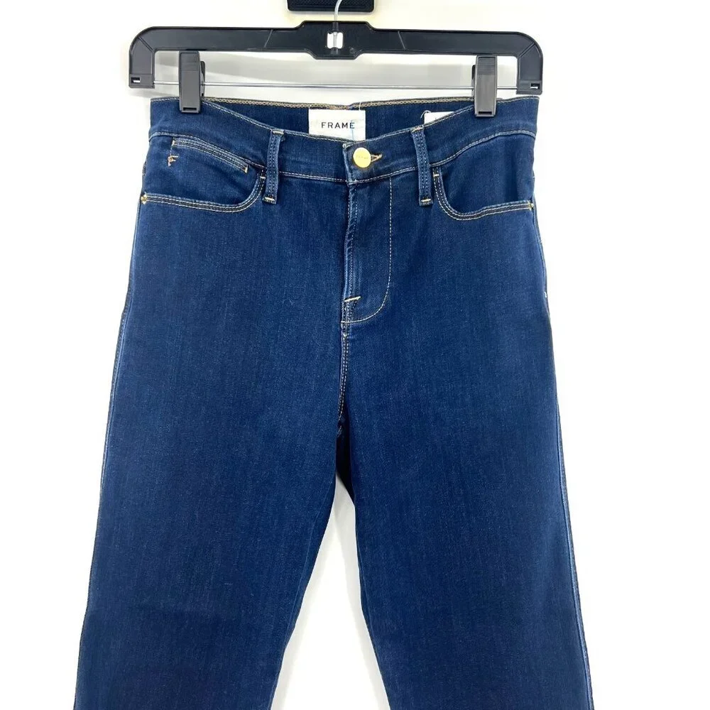 Frame Denim Le High Straight Dark Wash Frayed Hem Jeans Women's 26 Stretch - Picture 2 of 10
